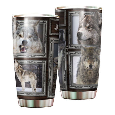 Camellia Personalized 3D Grey Wolf Picture Stainless Steel Tumbler - Customized Double-Walled Insulation Travel Thermal Cup With Lid