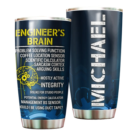 Camellia Personalized Engineer Brain Stainless Steel Tumbler - Customized Double-Walled Insulation Travel Thermal Cup With Lid Gift For Engineer