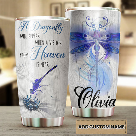 Camellia Personalized A Dragonfly Will Appear When A Visitor From Heaven Is Near Stainless Steel Tumbler - Customized Double-Walled Insulation Travel Thermal Cup With Lid Gift For Dragonfly Lover