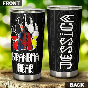 Camellia Personalized Grandma Bear Stainless Steel Tumbler-Double-Walled Insulation Cup With Lid Gift For Grandma