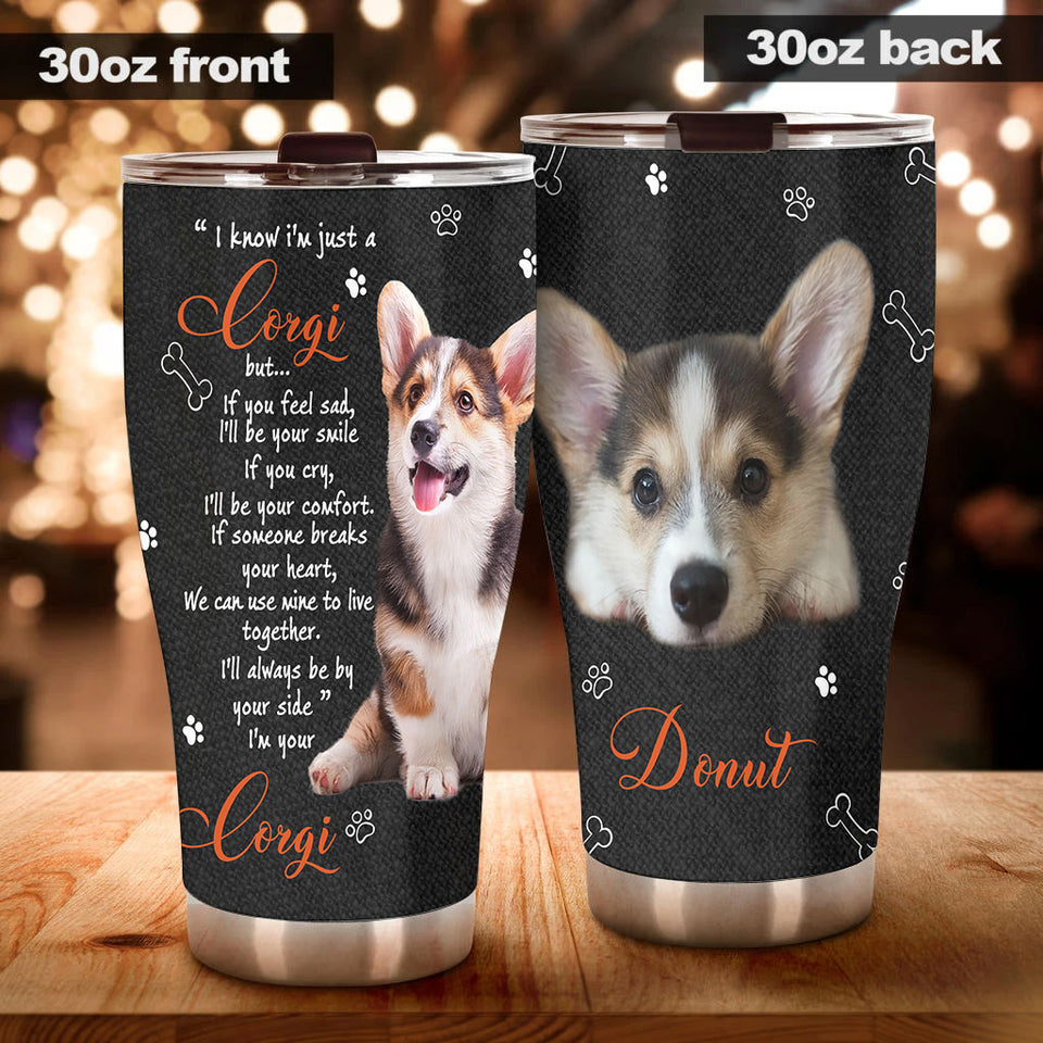 Camellia Personalized 3D Corgi I'll Always Be By Your Side Im Your Stainless Steel Tumbler - Customized Double-Walled Insulation Travel Thermal Cup With Lid Gift For Dog Mom