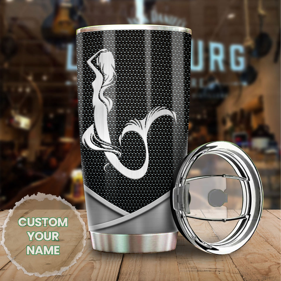 Camellia Personalized Mermaid Sliver Style Stainless Steel Tumbler-Double-Walled Insulation Travel Cup With Lid
