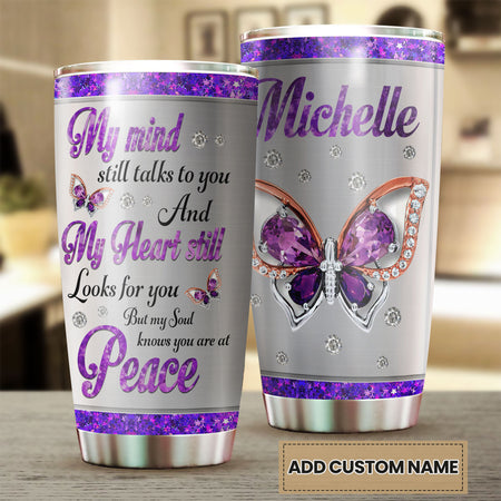 Camellia Personalized Butterfly My Soul Know You Are At Peace Stainless Steel Tumbler - Double-Walled Insulation Vacumm Flask - For Thanksgiving, Memorial Day, Christians, Christmas Gift