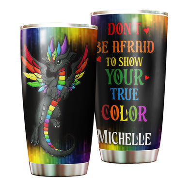 Camellia Persionalized LGBT Dragon Dont Afraid To Show Your True Color Stainless Steel Tumbler - Customized Double - Walled Insulation Travel Thermal Cup With Lid
