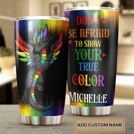 Camellia Persionalized LGBT Dragon Dont Afraid To Show Your True Color Stainless Steel Tumbler - Customized Double - Walled Insulation Travel Thermal Cup With Lid