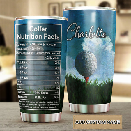 Camellia Personalized Golfer Nutrition Facts Stainless Steel Tumbler-Double-Walled Travel Therma Cup With Lid Gift For Golf Player 02