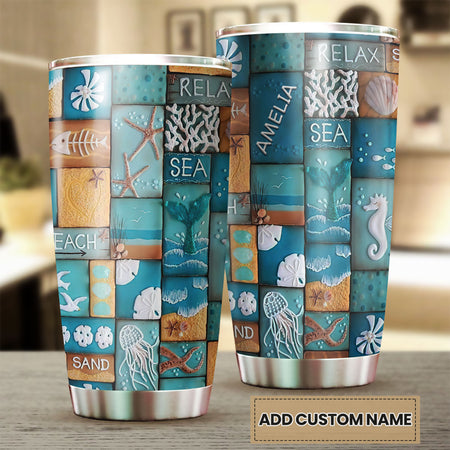 Camellia Personalized Beach Lover Stainless Steel Tumbler - Customized Double-Walled Insulation Travel Thermal Cup With Lid