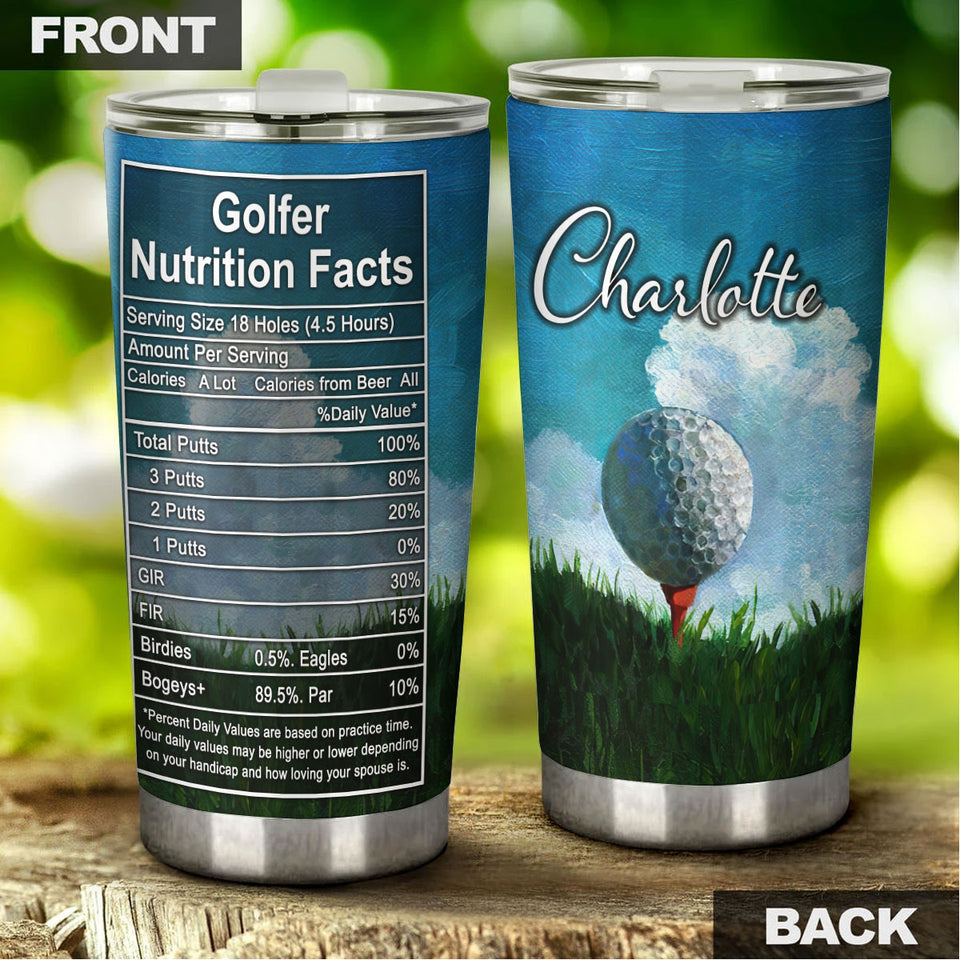 Camellia Personalized Golfer Nutrition Facts Stainless Steel Tumbler-Double-Walled Travel Therma Cup With Lid Gift For Golf Player 02