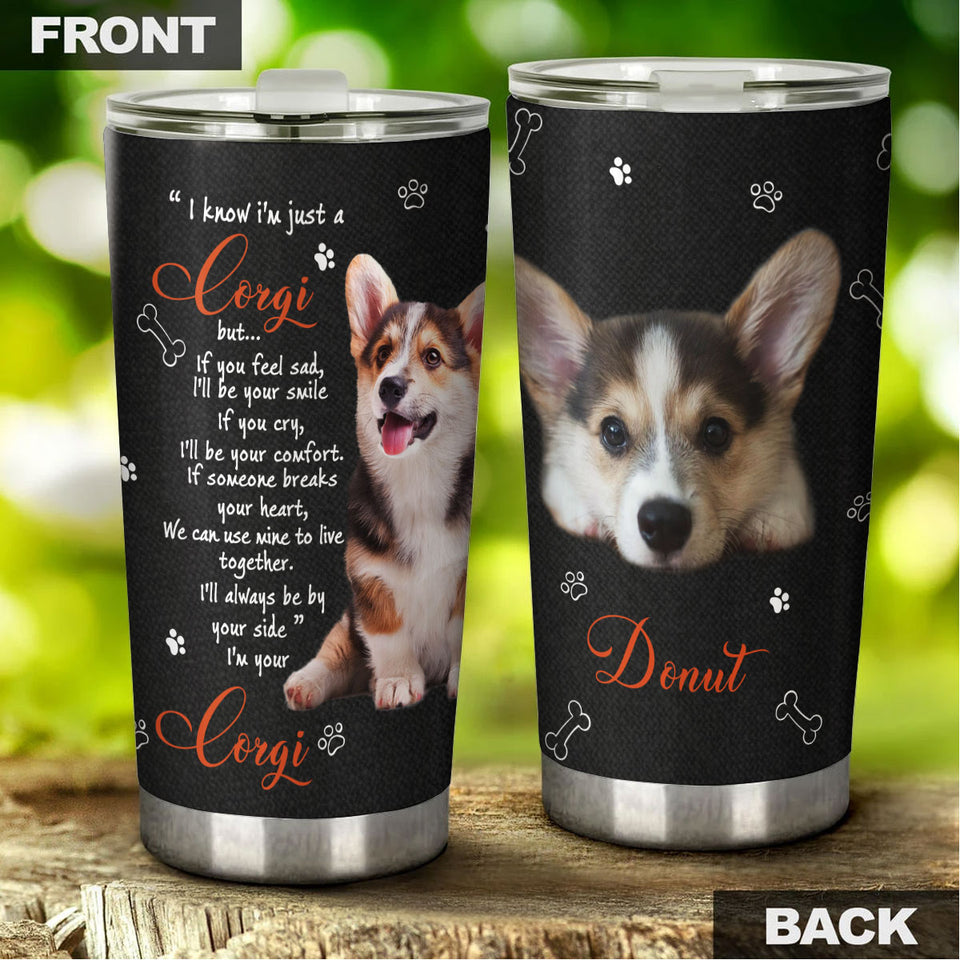 Camellia Personalized 3D Corgi I'll Always Be By Your Side Im Your Stainless Steel Tumbler - Customized Double-Walled Insulation Travel Thermal Cup With Lid Gift For Dog Mom