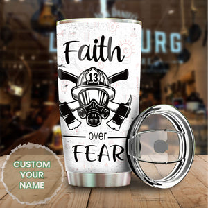 Camellia Personalized Firefighter Faith Over Faith White Stainless Steel Tumbler-Double-Walled Insulation Gift For Firefighter Fireman
