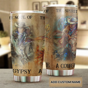 Camellia Personalized Horse Lover Cowgirl Soul Stainless Steel Tumbler - Double-Walled Insulation Vacumm Flask - Gift For Horse Lovers, Cowgirls, Cowboys, Perfect Christmas, Thanksgiving Gift