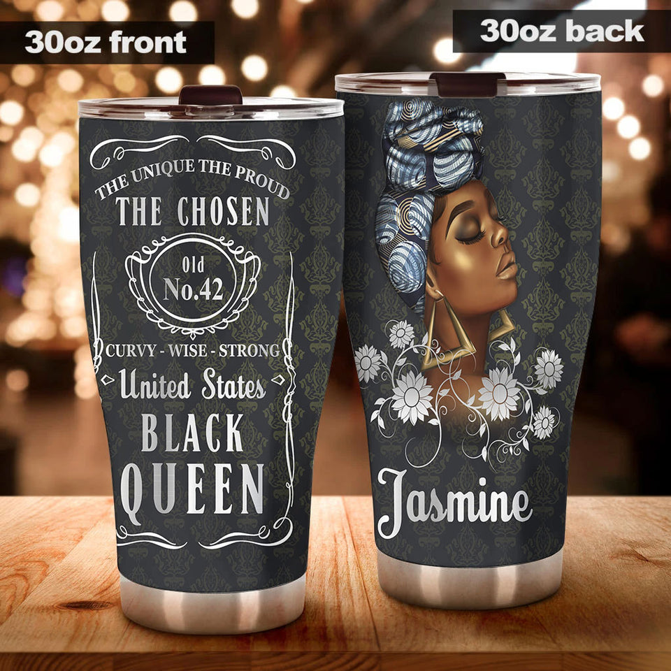 Camellia Personalized Black Women Brand Stainless Steel Tumbler - Double-Walled Insulation Vacumm Flask - Gift For Black Queen, International Women's Day, Hippie Girls