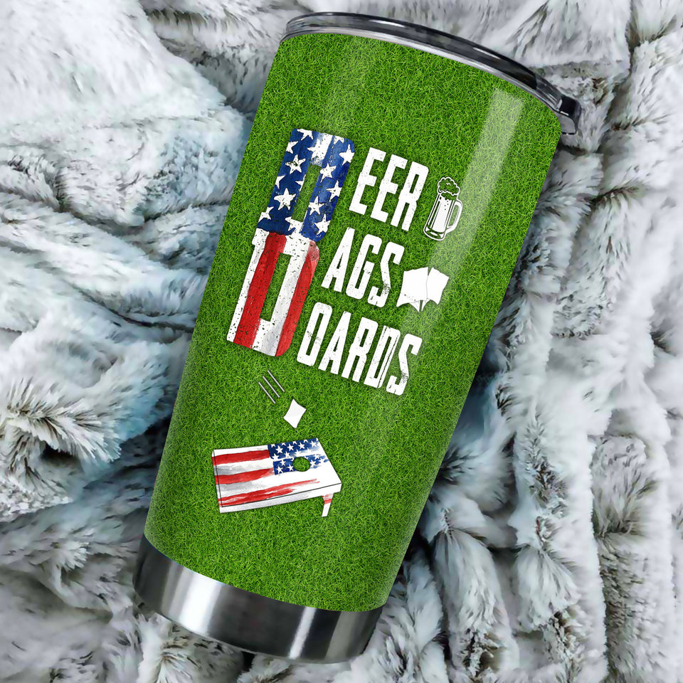 Camellia Personalized Beer Bag USA FLag Stainless Steel Tumbler - Double-Walled Insulation Vacumm Flask - Gift For Beer Lovers, International Beer's Day