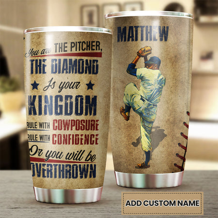 Camellia Persionalized Baseball Pitcher Stainless Steel Tumbler - Customized Double - Walled Insulation Travel Thermal Cup With Lid