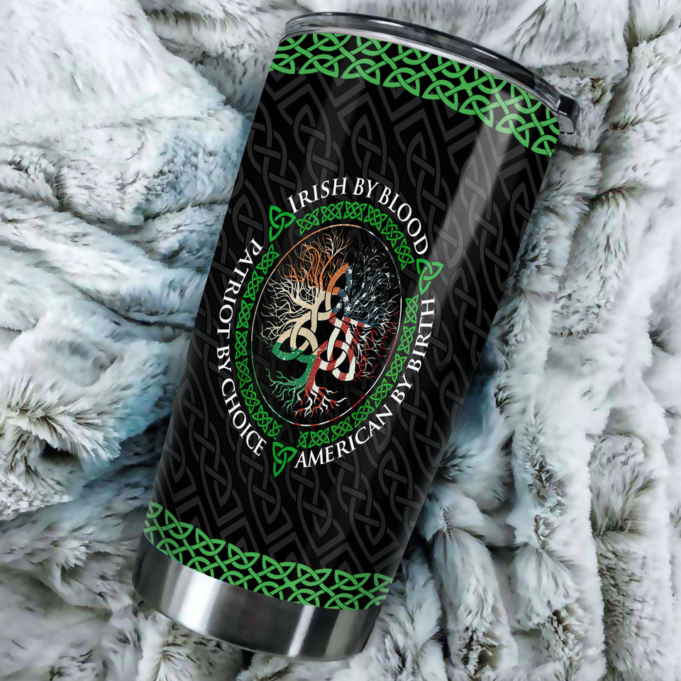 Camellia Personalized Irish By Blood American By Birth Patriot By Choice Stainless Steel Tumbler - Customized Double-Walled Insulation Travel Thermal Cup With Lid