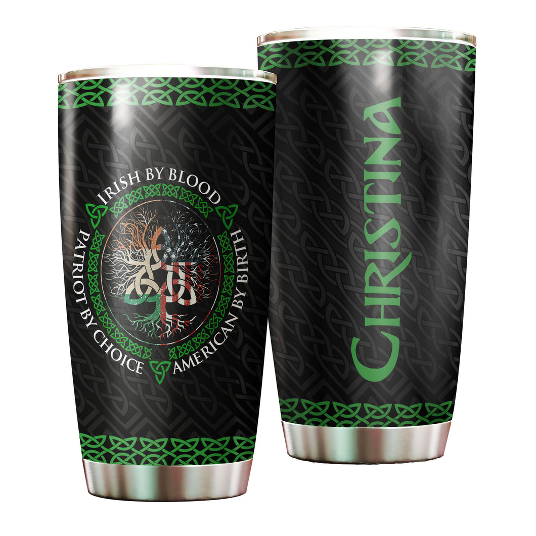 Camellia Personalized Irish By Blood American By Birth Patriot By Choice Stainless Steel Tumbler - Customized Double-Walled Insulation Travel Thermal Cup With Lid