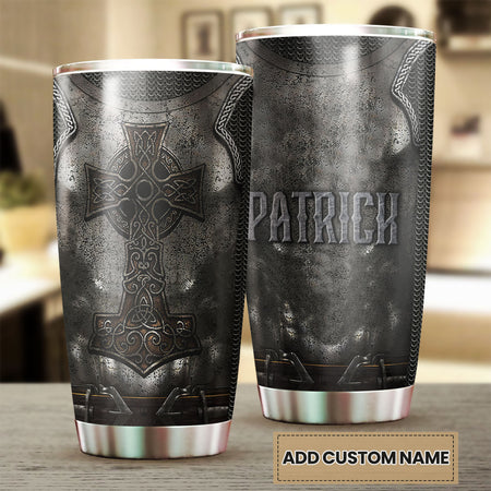 Camellia Personalized Dark Irish Armor Stainless Steel Tumbler - Customized Double-Walled Insulation Travel Thermal Cup With Lid