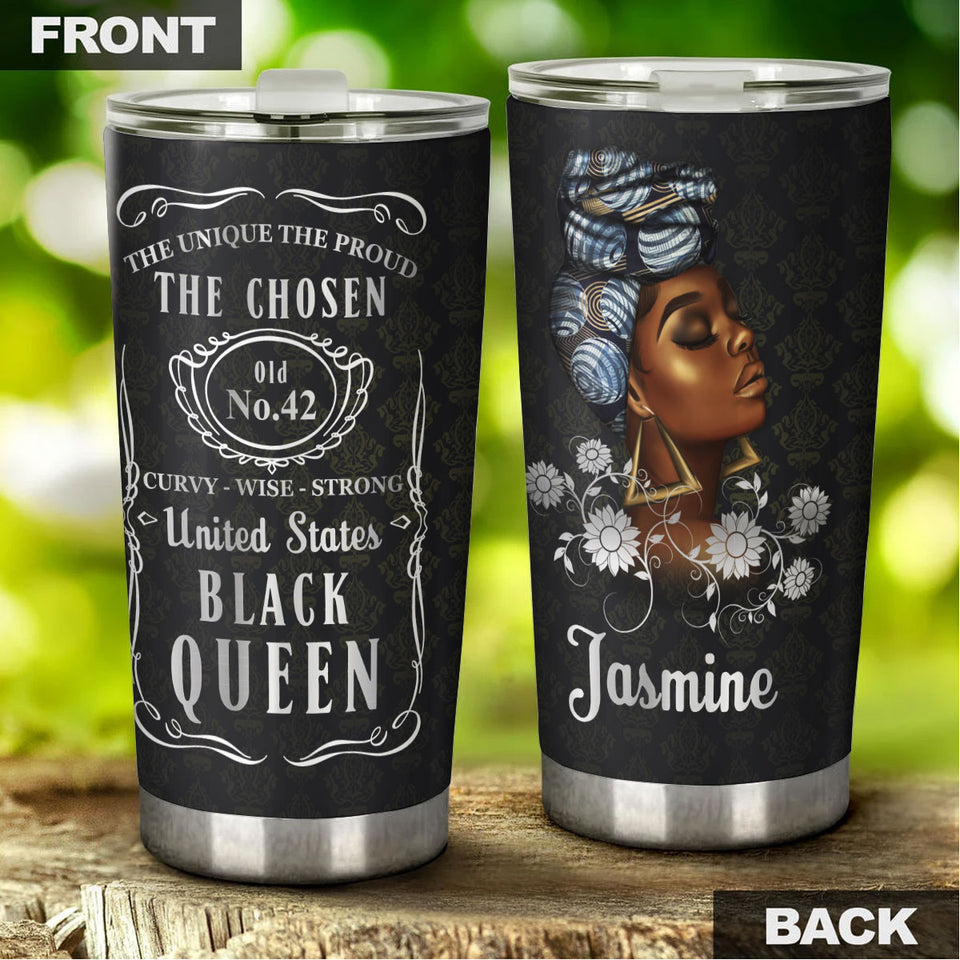 Camellia Personalized Black Women Brand Stainless Steel Tumbler - Double-Walled Insulation Vacumm Flask - Gift For Black Queen, International Women's Day, Hippie Girls