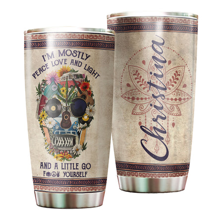 Camellia Personalized Hippie Retro Skull I'm Mostly Peace Love And Light Stainless Steel Tumbler-Sweat-Proof Double Wall Travel Cup With Lid