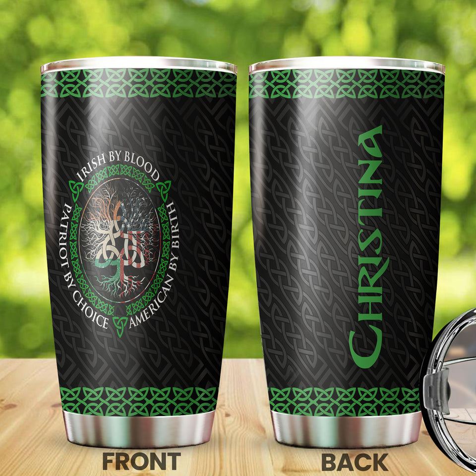 Camellia Personalized Irish By Blood American By Birth Patriot By Choice Stainless Steel Tumbler - Customized Double-Walled Insulation Travel Thermal Cup With Lid