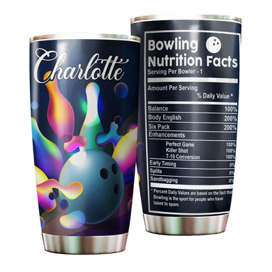Camellia Personalized Bowling Nutrition Facts Stainless Steel Tumbler - Double-Walled Insulation Vacumm Flask - Gift For Bowling Lovers, National Bowling Day 8th August