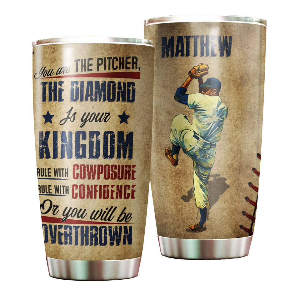 Camellia Persionalized Baseball Pitcher Stainless Steel Tumbler - Customized Double - Walled Insulation Travel Thermal Cup With Lid