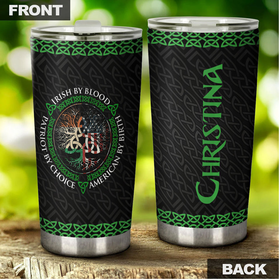 Camellia Personalized Irish By Blood American By Birth Patriot By Choice Stainless Steel Tumbler - Customized Double-Walled Insulation Travel Thermal Cup With Lid