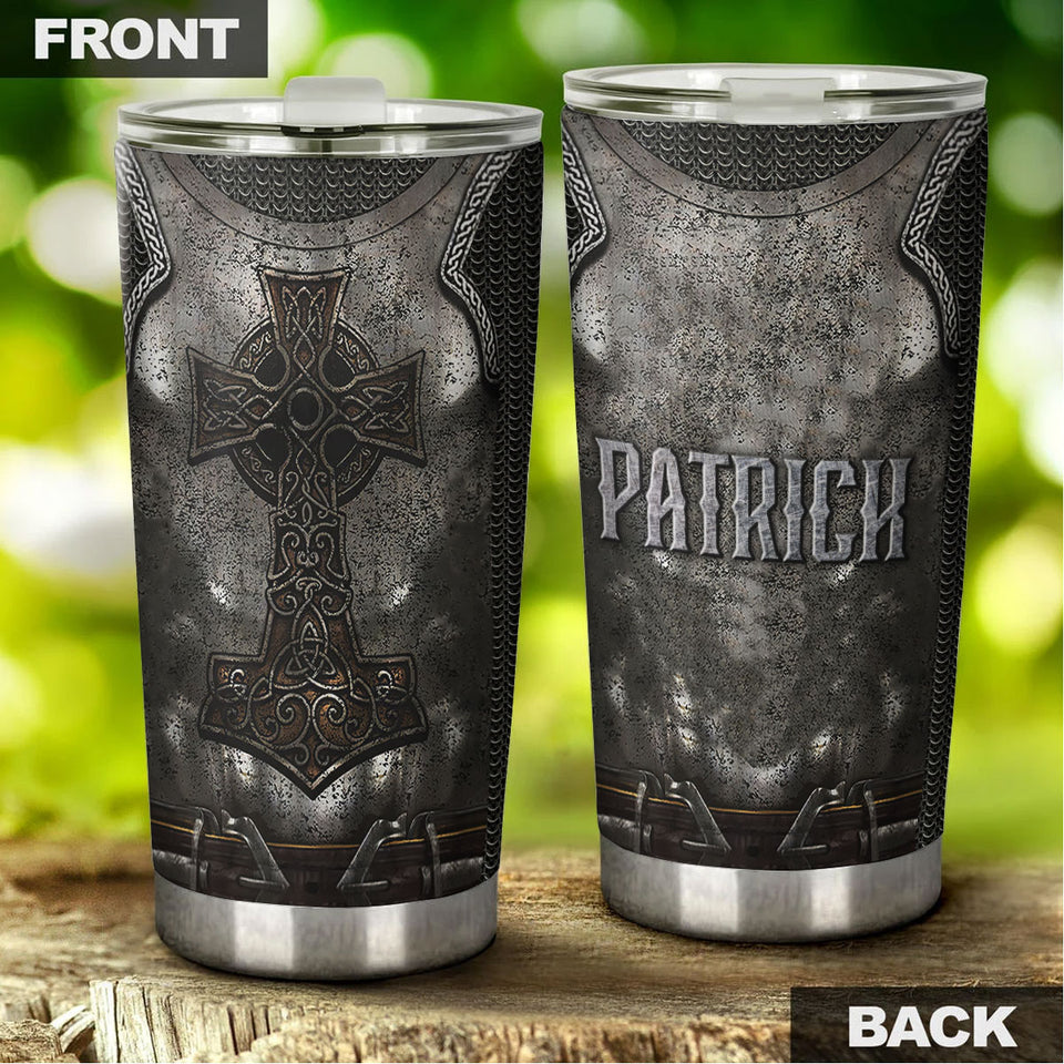 Camellia Personalized Dark Irish Armor Stainless Steel Tumbler - Customized Double-Walled Insulation Travel Thermal Cup With Lid