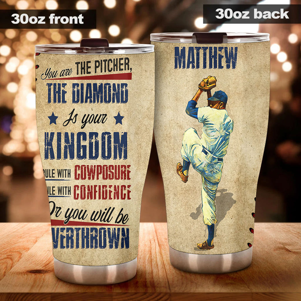 Camellia Persionalized Baseball Pitcher Stainless Steel Tumbler - Customized Double - Walled Insulation Travel Thermal Cup With Lid