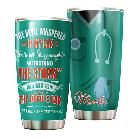 Camellia Personalized Nurse Whispers To Devil's Ear Stainless Steel Tumbler - Double-Walled Insulation Vacumm Flask - Gift For Nurse, Christmas Gift, International Nurses Day
