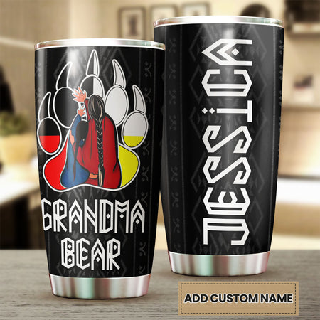 Camellia Personalized Grandma Bear Stainless Steel Tumbler-Double-Walled Insulation Cup With Lid Gift For Grandma