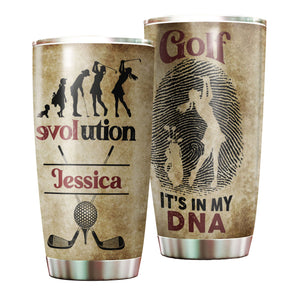 Camellia Personalized Golf Evolution It's My DNA Stainless Steel Tumbler-Double-Walled Travel Therma Cup With Lid Gift For Female Golf Player