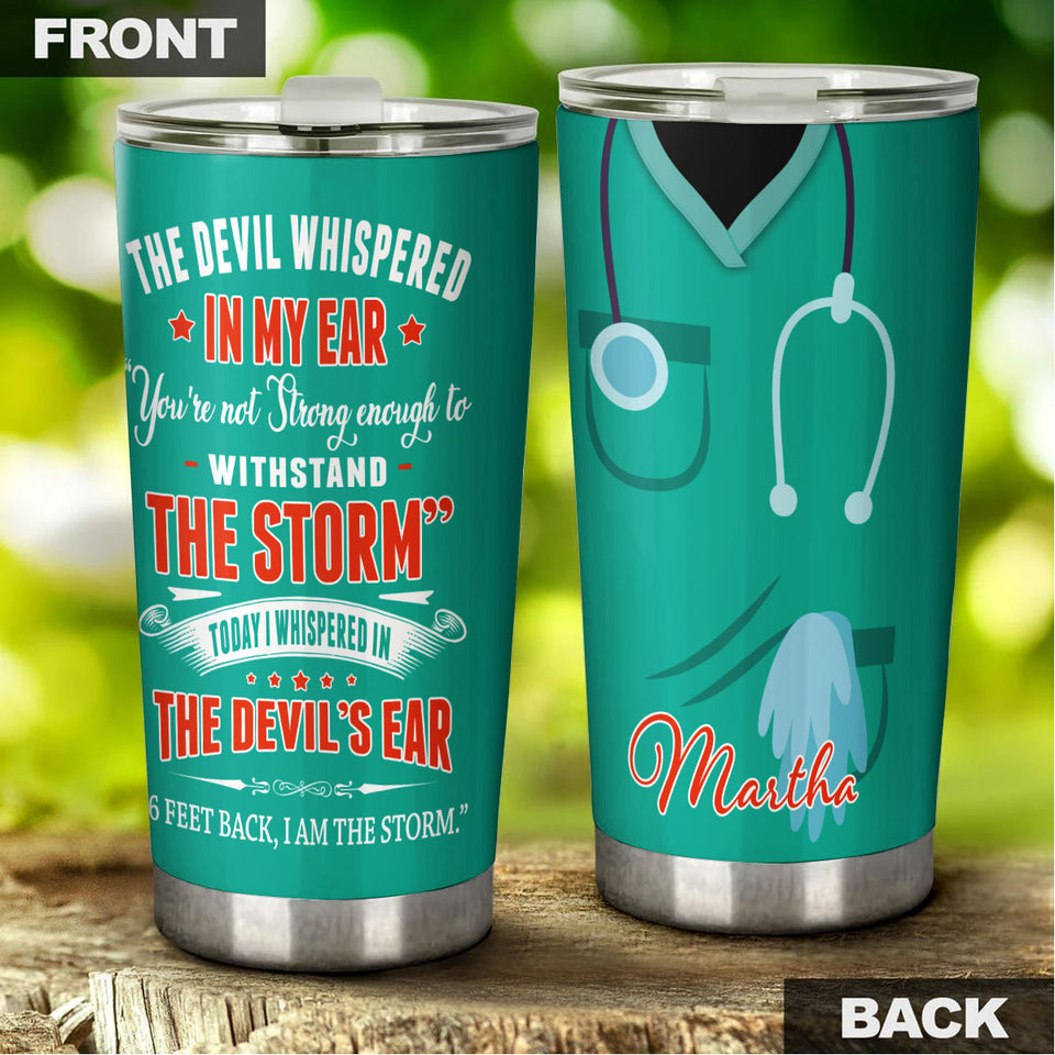 Camellia Personalized Nurse Whispers To Devil's Ear Stainless Steel Tumbler - Double-Walled Insulation Vacumm Flask - Gift For Nurse, Christmas Gift, International Nurses Day