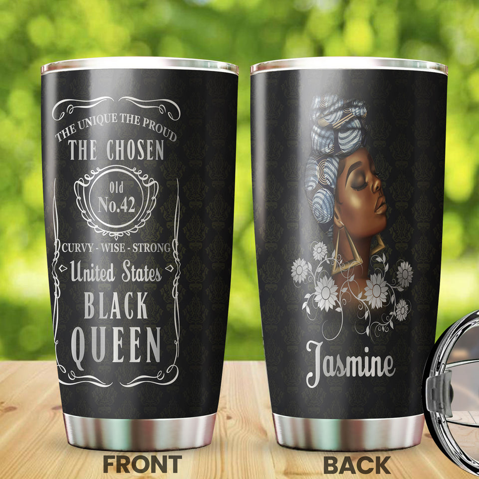 Camellia Personalized Black Women Brand Stainless Steel Tumbler - Double-Walled Insulation Vacumm Flask - Gift For Black Queen, International Women's Day, Hippie Girls