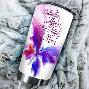 Camellia Personalized Butterfly Appears When Angels Are Near Stainless Steel Tumbler - Double-Walled Insulation Vacumm Flask - For Thanksgiving, Memorial Day, Christians, Christmas Gift