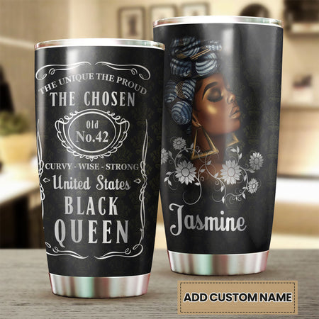 Camellia Personalized Black Women Brand Stainless Steel Tumbler - Double-Walled Insulation Vacumm Flask - Gift For Black Queen, International Women's Day, Hippie Girls