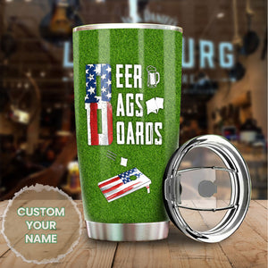 Camellia Personalized Beer Bag USA FLag Stainless Steel Tumbler - Double-Walled Insulation Vacumm Flask - Gift For Beer Lovers, International Beer's Day