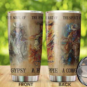 Camellia Personalized Horse Lover Cowgirl Soul Stainless Steel Tumbler - Double-Walled Insulation Vacumm Flask - Gift For Horse Lovers, Cowgirls, Cowboys, Perfect Christmas, Thanksgiving Gift