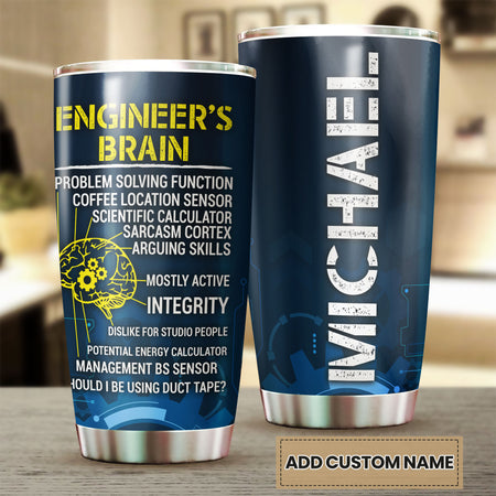 Camellia Personalized Engineer Brain Stainless Steel Tumbler - Customized Double-Walled Insulation Travel Thermal Cup With Lid Gift For Engineer