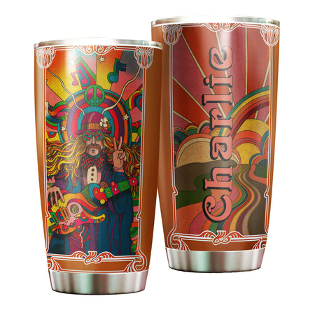 Camellia Personalized Hippie Rock And Roll Man with Guitar Stainless Steel Tumbler-Sweat-Proof Double Wall Travel Cup With Lid Gift For Rock Music Fan