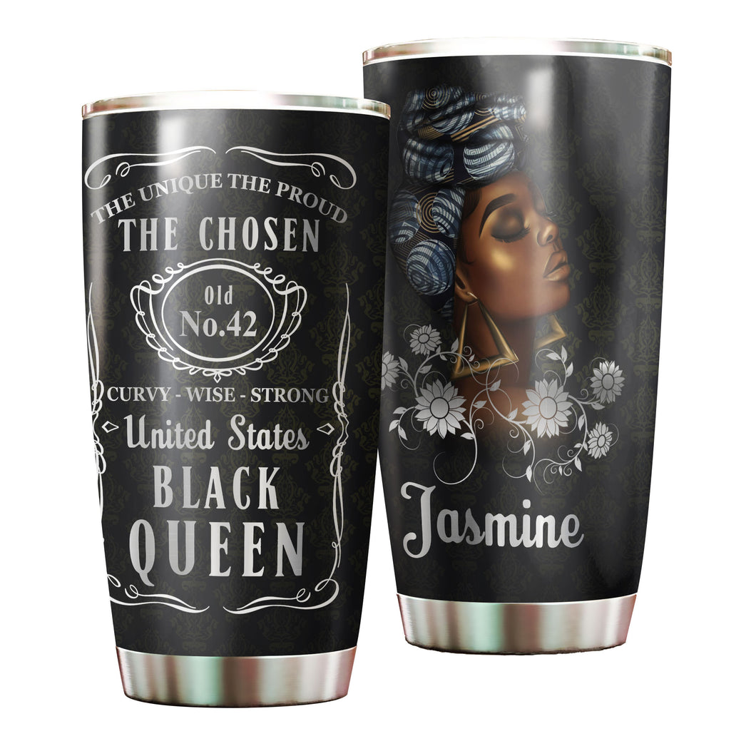 Camellia Personalized Black Women Brand Stainless Steel Tumbler - Double-Walled Insulation Vacumm Flask - Gift For Black Queen, International Women's Day, Hippie Girls