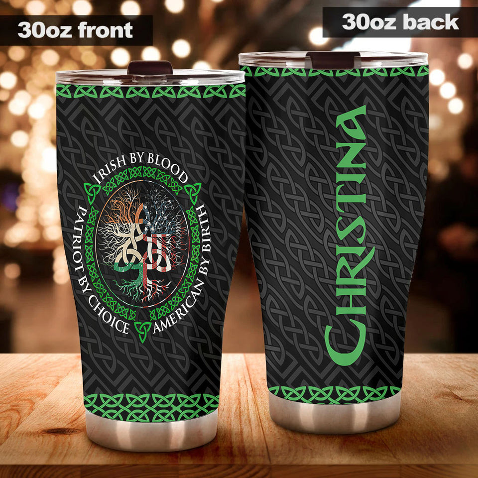 Camellia Personalized Irish By Blood American By Birth Patriot By Choice Stainless Steel Tumbler - Customized Double-Walled Insulation Travel Thermal Cup With Lid