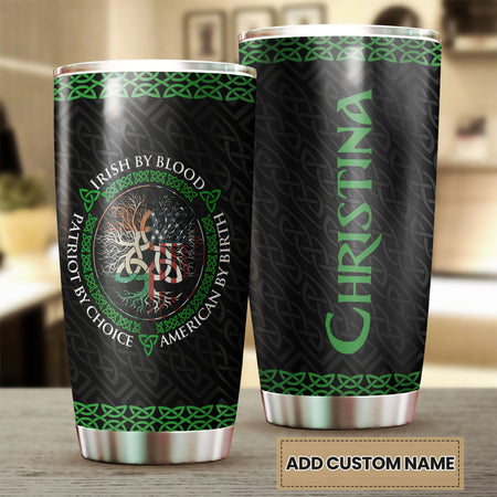 Camellia Personalized Irish By Blood American By Birth Patriot By Choice Stainless Steel Tumbler - Customized Double-Walled Insulation Travel Thermal Cup With Lid