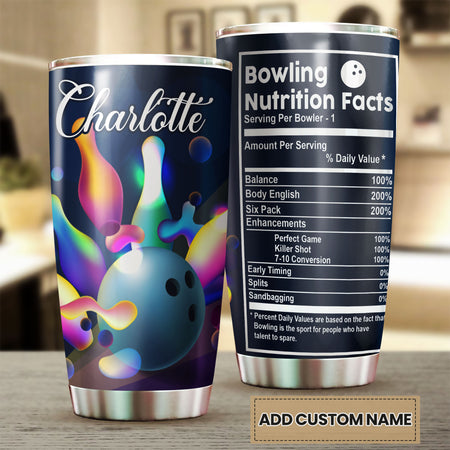 Camellia Personalized Bowling Nutrition Facts Stainless Steel Tumbler - Double-Walled Insulation Vacumm Flask - Gift For Bowling Lovers, National Bowling Day 8th August