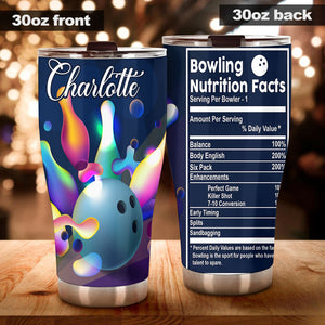 Camellia Personalized Bowling Nutrition Facts Stainless Steel Tumbler - Double-Walled Insulation Vacumm Flask - Gift For Bowling Lovers, National Bowling Day 8th August