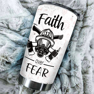 Camellia Personalized Firefighter Faith Over Faith White Stainless Steel Tumbler-Double-Walled Insulation Gift For Firefighter Fireman