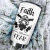 Camellia Personalized Firefighter Faith Over Faith White Stainless Steel Tumbler-Double-Walled Insulation Gift For Firefighter Fireman