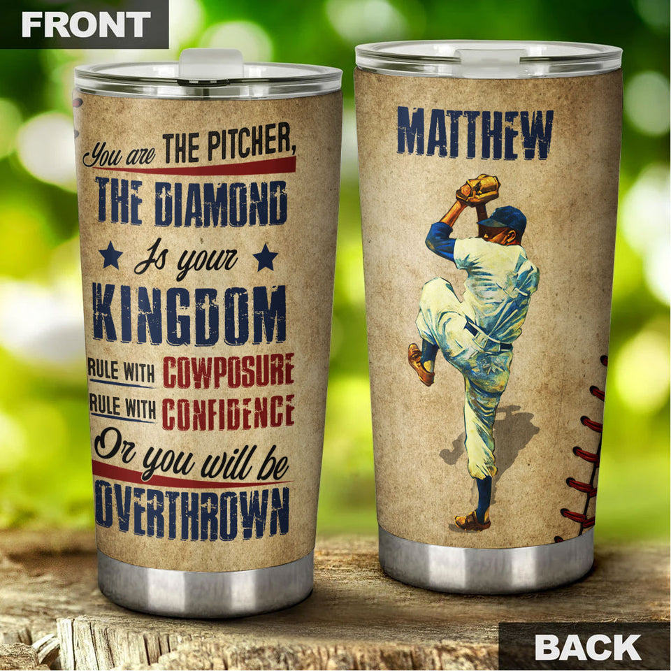 Camellia Persionalized Baseball Pitcher Stainless Steel Tumbler - Customized Double - Walled Insulation Travel Thermal Cup With Lid