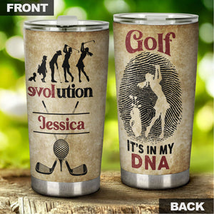Camellia Personalized Golf Evolution It's My DNA Stainless Steel Tumbler-Double-Walled Travel Therma Cup With Lid Gift For Female Golf Player