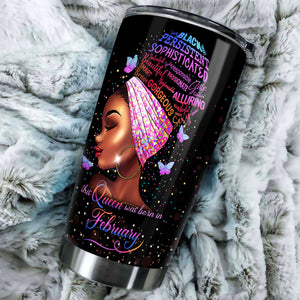 Camellia Personalized Black Women February Stainless Steel Tumbler - Double-Walled Insulation Vacumm Flask - Gift For Black Queen, International Women's Day, Hippie Girls